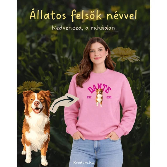 Egyedi kisállatos pulóver névvel, dátummal, több színben-XS