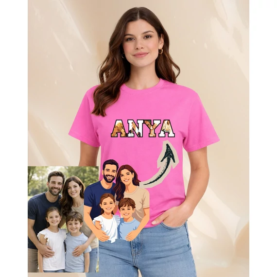Egyedi „Anya” póló családi fotókkal - Pink-S