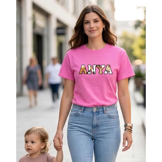Egyedi „Anya” póló családi fotókkal - Pink-S