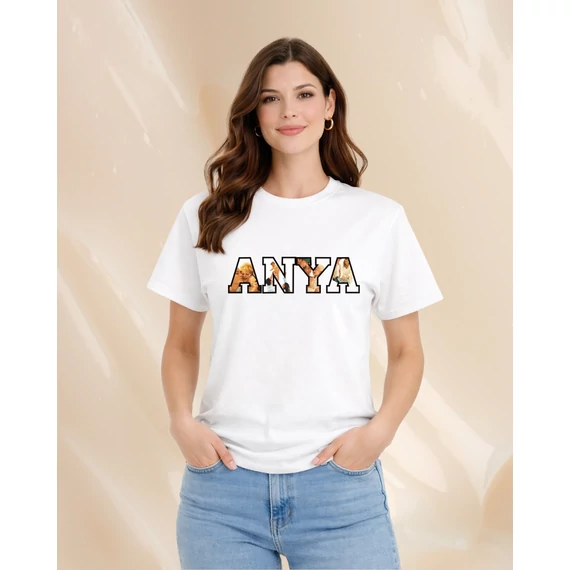 Egyedi „Anya” póló családi fotókkal - Fehér-S